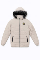 Men’s Off White Fur Hood Puffer Jacket